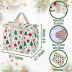 VENO 2 Pack Christmas Cooler Bag Insulated Reusable Grocery Shopping Bag, Food Delivery, Heavy Duty, Large Size, Durable Handles, Double Zippers, Lid, Collapsible (Jingle Mix, 2 Pack)