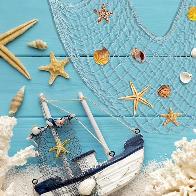 ZUEXT Fish Netting Decoration Light Blue 80x40 Inch, 2 Pack Large Picture Fish Net,Wall Photo Hanging Fishnet for Nautical Mermaid Pirate Ocean Theme Hawaii Beach Under The Sea Party Decoration