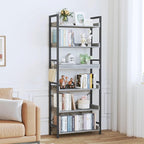 HCHQHS 6 Tier Bookshelf, Adjustable Industrial Bookcase, Vertical Tall Book Shelf, Wood and Black Metal Open Bookshelves for Home Office, Living Room, Bedroom