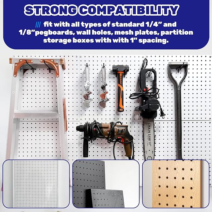 40Pcs Black Stainless Steel Pegboard Display Hooks Assortment Set, 2" 4" 6" 8" Garage Organization Peg Wall Hook Metal Slatwall Panel Hook Fit 1/8 and 1/4 Inch Pegboard for Retail