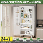 Greenvelly Metal Garage Cabinets with Wheels, 72" Rolling Storage Cabinet with Pegboards and Shelves, Tall Tool Cabinet with Locking Doors for Garage,Home Office,Warehouse(White)