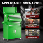 Bonusall 8 Drawer Rolling Tool Chest and Cabinet Combo,Heavy-Duty Metal Garage Tool Chest with Wheels and 2 Doors,2-in-1 Top Box and Roller Cabinet Combo for Garage, Workshop, Warehouse-Green