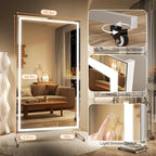 Hasipu Home Gym Mirror with Light 360° Swivel on Wheels, 67" x 40" Extra Large Full Length Rolling LED Mirror for Yoga Studio, Bedroom, Dancing Studio, White
