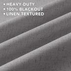 H.VERSAILTEX Linen Curtains 100% Blackout Curtains for Bedroom 54 inch Long Full Light Blocking Nature Linen Blended Window Curtains for Living Room Nickel Grommet (2 Panels, Heathered Dove)