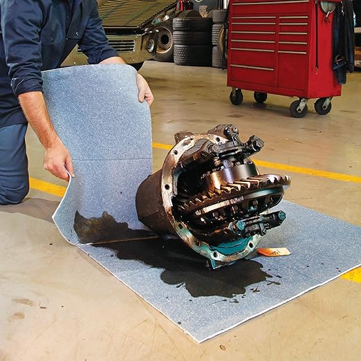 PIG Super Absorbent Mat Pads | 100 Oil Spill Mats | 15" x 19" Perforated Pads | Each Pad Absorbs 43 oz | Total Absorbency is 34 Gallons | Heavyweight | PM50242