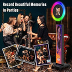 JIYANG Portable Photo Booth Stand Shell with Light Ring,Fits for Any Size iPad, Photo Booth Shell with Flight Case,Black Selfie Photo Booth with Chacktok Software Perfect for Wedding