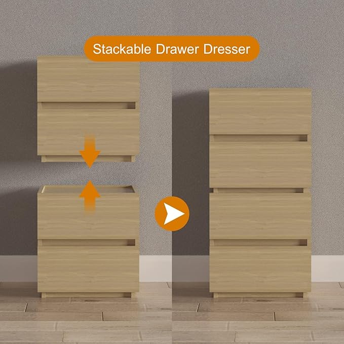furtble Stackable 2-Drawer Dresser, Multi-Purpose Storage Closet Cube for Bedroom, Storage Cabinet for Entryway, Nightstand Sofa Beside Table Drawer Chest, 15.8 in, Oak