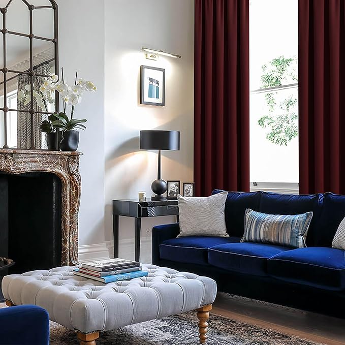 JIUZHEN Blackout Curtains for Bedroom - Thermal Insulated Noise Reducing Privacy Short Curtain for Living Room, Set of 2 Panels with Tiebacks, 42 x 45 inches Long, Burgundy