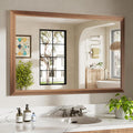48x32 Inch Bathroom Mirror for Wall, Anti-Rust Walnut Wood Grain Metal Framed Bathroom Mirrors for Over Sink,Rectangler Mirrors for Bathroom Vanity, Farmhouse, Bedroom, Living Room, Entryway Decor