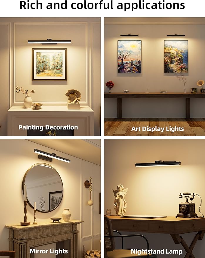 VOLISUN 16 inch Picture Lights for Wall, Rechargable Picture Light Battery Operated, 3 Color Temperatures Cordless Picture Light with Remote, Art Light for Paintings, Gallery, Portrait, 2 Pack (Black)