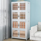 Large Clear Stackable Storage Bins with Lids, 628QT-157QT*4Tier Foldable Cabinet for Closet Organizers, Plastic Storage Box with Wheels White