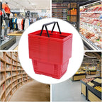 12PCS Red Plastic Shopping Baskets with Handles, Portable Retail Grocery Baskets with Handles, 21L Hand Shopping Baskets Set for Stores, Supermarket, Retail, Groceries Shopping Carrying