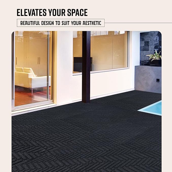 Playsafer Herringbone Rubber Interlocking Tiles | 16 X 16 | Easy Install for Indoor and Outdoor Use (Dark Gray, 10 Tiles)