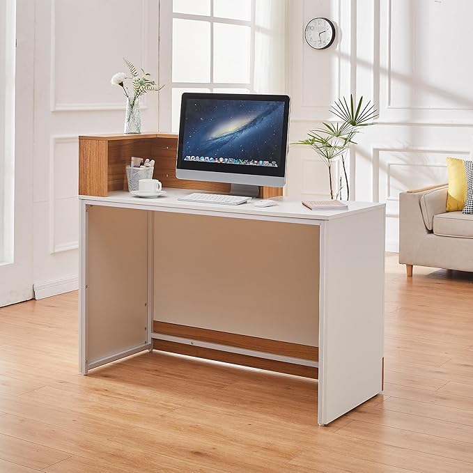 Reception Desk with Counter,Modern Counter Table with Cable Grommet,47 inch Retail Counter for Checkout, Lobby, Beauty Salon,Barber and Small Company (Normal)