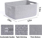 Large Storage Baskets for Shelves, Closet Organizers Bins for Clothes Blanket Towels, Baby Nursery, Toy Baskets Box, Woven Rope Baskets, 17 x 13 x 7.5”, 3 Packs Mixed Grey
