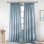 NICETOWN Linen Stone Blue Curtains 102 inches Long, Back Tab/Rod Pocket with Pleat Tape Privacy Added Light Filtering Window Treatments for Bedroom,Stone Blue, W52 x L102, 2 Panels