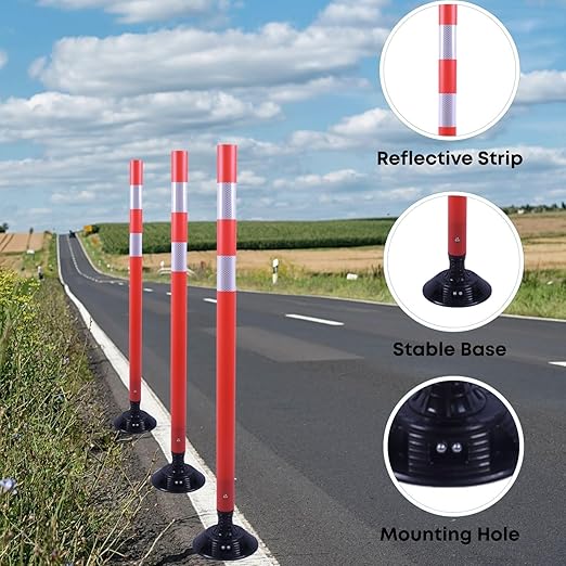 8 Pack Traffic Delineator Posts – High Visibility Reflective Safety Cones with Spring Base for Roadway, Parking, Garage, Construction Zones (Orange, 48 Inch)