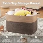XXXL Supre Large Blanket Basket for Clothes, Towels, Pillows, 108L Cotton Rope Storage Basket for Living Room, Supre Large Woven Toy Storage for Kids, 25" x 16" x 16", Brown and Black
