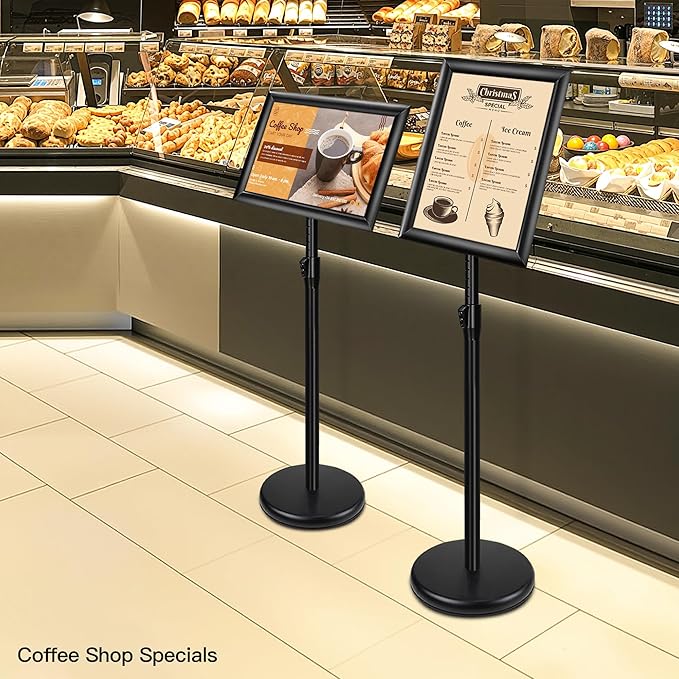 6Pack Sign Holder Stand - 8.5x11 Inch Adjustable Floor Standing Sign Stand for Display, Pedestal Poster Stand for Vertical & Horizontal View, Indoor & Outdoor Use for Business & Store - Black