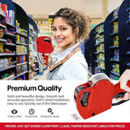 KPX MX5500 Pricing Tag Gun with 5150 pcs White Label Gun Stickers & 3 Extra Inker Rollers, Pricing Label Gun, 8 Digits Retail Pricing Gun and Labels for Grocery Store, Food (Red)
