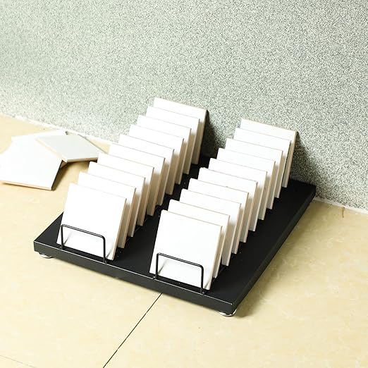 Shimeyao Desktop Tile Display Rack with 20 Card Slots Tile Sample Display Metal Stand Portable Large Capacity Wooden Floor Sample Holder Ceramic Glass Storage Organizer for Vendors Retail Counter Desk
