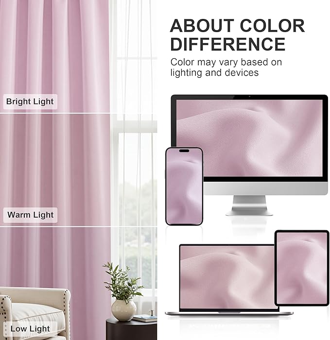 PONY DANCE Short Window Curtains - Kitchen Tiers Thermal Insulated Drapes Blinds Set Match with Curtain Panels for Girls Bedroom, 42 W x 36 L, Light Pink, 2 Pieces