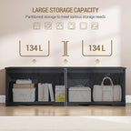 59" Storage Chest, Large Storage Trunk with 2 Hinges, Farmhouse Wooden Box Bench, Lift-Top Organizer Chest, Entryway Trunk for Bedroom, Living Room, Black SB15004X