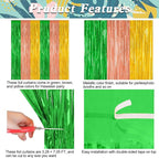 12 Pack Hawaiian Party Decorations, 3.28 FT x 7.05 FT Luau Party Decorations, Green Brown Yellow Luau Backdrop Fringe Curtains Foil Streamer, Metallic Summer Decor Luau Party Supplies