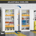 Metal Storage Cabinet-71” Tall Steel File Cabinets with Lockable Doors and Adjustable Shelves-White Steel Storage Cabinet for Home,Kitchen, School, Office, Garage