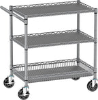 Heavy Duty Metal Carts with Wheels 1050lbs Steel Wire Rolling Utility Cart with Storage Commercial Grade Trolley with Handle Bar&Shelf Liner for Kitchen Living Room Laundry Grocery