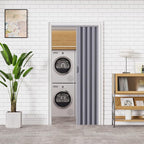 36" x 80" Accordion Doors Interior Folding Door, Grey PVC Accordion Door for Opening Width: 24"-36", Adjustable Height & Width, Two Strong Magnetic Blocks for Close Tightly, Protect Privacy