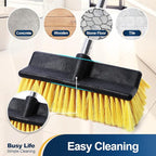 Yocada Deck Brush with 4-Section Extendable Handle Floor Scrub Brush Soft &Medium Bristles Non-Slip Grip for Outdoor Deck Patio Bathroom Garage Concrete Cleaning 53.89 Inch