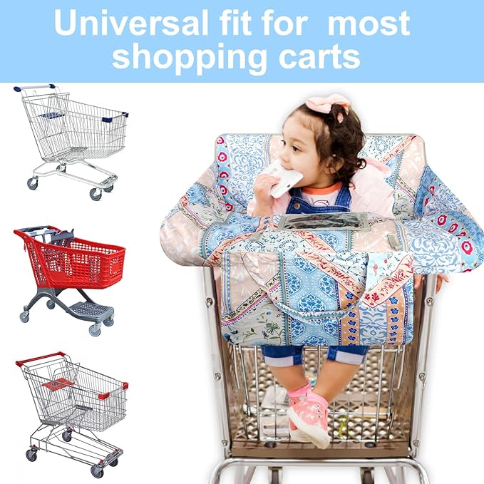 Shopping Cart Cover for Baby 2-in-1 High Chair Cover with Safety Harness Multifunctional Dark Blue Dinosaur Pattern Cart Covers for Babies Soft Padded Grocery Cart Cover for Baby Boy Girl