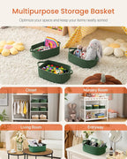 KALLAX Small Woven Basket, 12 x 8 x 4.5 Inches, Small Storage Baskets for Organizing, Gift Baskets Empty, Cute Rope Shelf Closet Storage Bins for Shelves, Dog Toy Basket, Green
