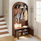 Hall Tree with Bench and Shoe Storage, 78.74" Entryway Storage Bench with 7 Hooks and 2 Adjustable Shelves,Arch Coat Rack Freestanding Retro Hall Tree Organizer for Hallway,Mud Room,Entryway (39.37"W)