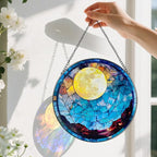 Stained Glass Window Hanging - 8 Inch Full Moon Suncatcher for Window Doors Home Decoration, Valentine's Day Mother's Day Christmas Birthday Gifts for Women, Men, and Mom Grandma