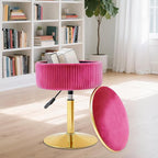 Adjustable Vanity Stool with Storage, 360° Swivel Makeup Stool Chair Small Velvet Round Ottoman with Gold Base for Bedroom (Hot Pink)