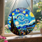 8'' Van Gogh Starry Night Sun Catcher Ornament, Stained Glass Window Hanging, Sun Catchers for Windows Hanging Ornaments, Window Decor, Ideal Gift | Gifts for Art Lovers, Friends, Family