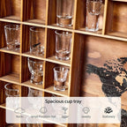 Large World Map Shot Glass Display Case 60 Slots 34 X 26''Rustic Brown Wood Holder for 2 Different Size Shot Glass In Living Rooms Bars Wine Cellars Used for Jewelry Stones & Shell