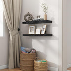 24 Inch Black Floating Shelves for Wall, Solid Wood Wall Shelves Set of 2, Modern Black Shelves Display Ledge Shelves for Bedroom Bathroom Living Room Kitchen Decoration Storage - Black