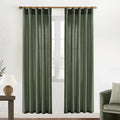 XTMYI Olive Green Boho Closet Curtains 80 Inch Length for Bedroom Closet Door,2 Panels Set Farmhouse Linen Semi Sheer Back Tab Pleated Easy Open Sliding Door Curtains,80 Inches Long