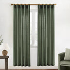 XTMYI Olive Green Boho Closet Curtains 80 Inch Length for Bedroom Closet Door,2 Panels Set Farmhouse Linen Semi Sheer Back Tab Pleated Easy Open Sliding Door Curtains,80 Inches Long