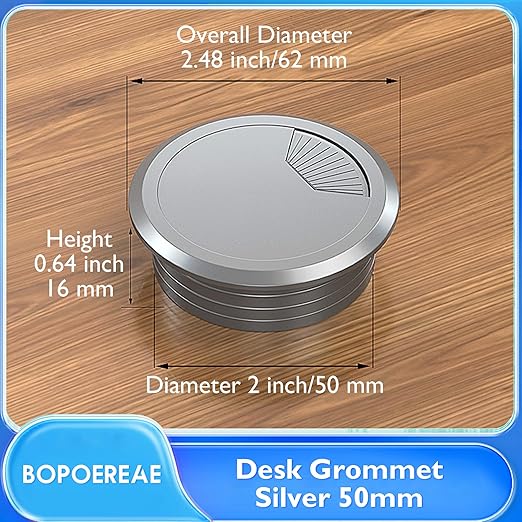 Desk Grommet 2" (50 mm), Desk Cord Hole Cover, Cable Grommet ABS Plastic, Desk Hole Grommet for Office and Home Table Cable, Detachable Adjustable Cable Cord Organizer (Silvery2 Pcs)