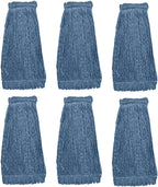 KLEEN HANDLER HEAVY DUTY Commercial Mop Head Replacement, Wet Industrial Blue Cotton Looped End String Cleaning Mop Head Refill (Pack of 6)