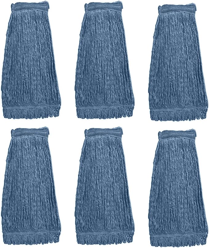 KLEEN HANDLER HEAVY DUTY Commercial Mop Head Replacement, Wet Industrial Blue Cotton Looped End String Cleaning Mop Head Refill (Pack of 6)