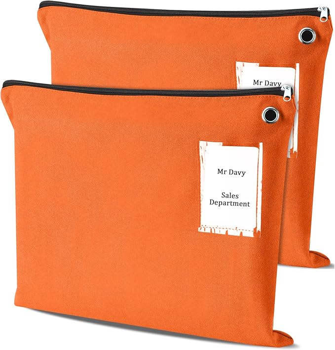2 Pcs Interoffice Mailer Canvas Transit Sack Zipper Bag 18" x 14" Large Zipper Pouch with Grommet Interoffice Mail Bag (Orange)
