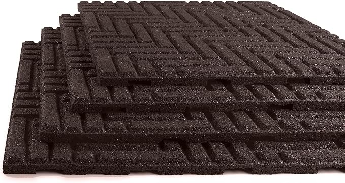 Playsafer Herringbone Rubber Interlocking Tiles | 16 X 16 | Easy Install for Indoor and Outdoor Use (Brown, 20 Tiles)