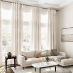 Linen Beige Curtains 108 Inches Long 2 Panels Set Back Tab Rod Pocket Semi Sheer Linen Cotton Textured Light Filtering Extra Long Curtain Farmhouse High Ceiling Curtains for Living Room 9Ft 42x108