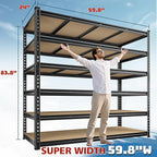 83.8"H Garage Shelving 59.8"W Metal Shelving 3000LBS Storage Shelves Heavy Duty Garage Shelves Adjustable 6 Tier Metal Shelf for Basement Warehouse Pantry Supermarket 59.8"W x 24"D x 83.8"H