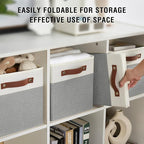 Collapsible Fabric Storage Cube Bins with 2 Reinforced PU Handles, Foldable Storage Organizer Baskets for Closet, Shelves, Living Room | 11"x11"x11", 4 Pack, Gray & White